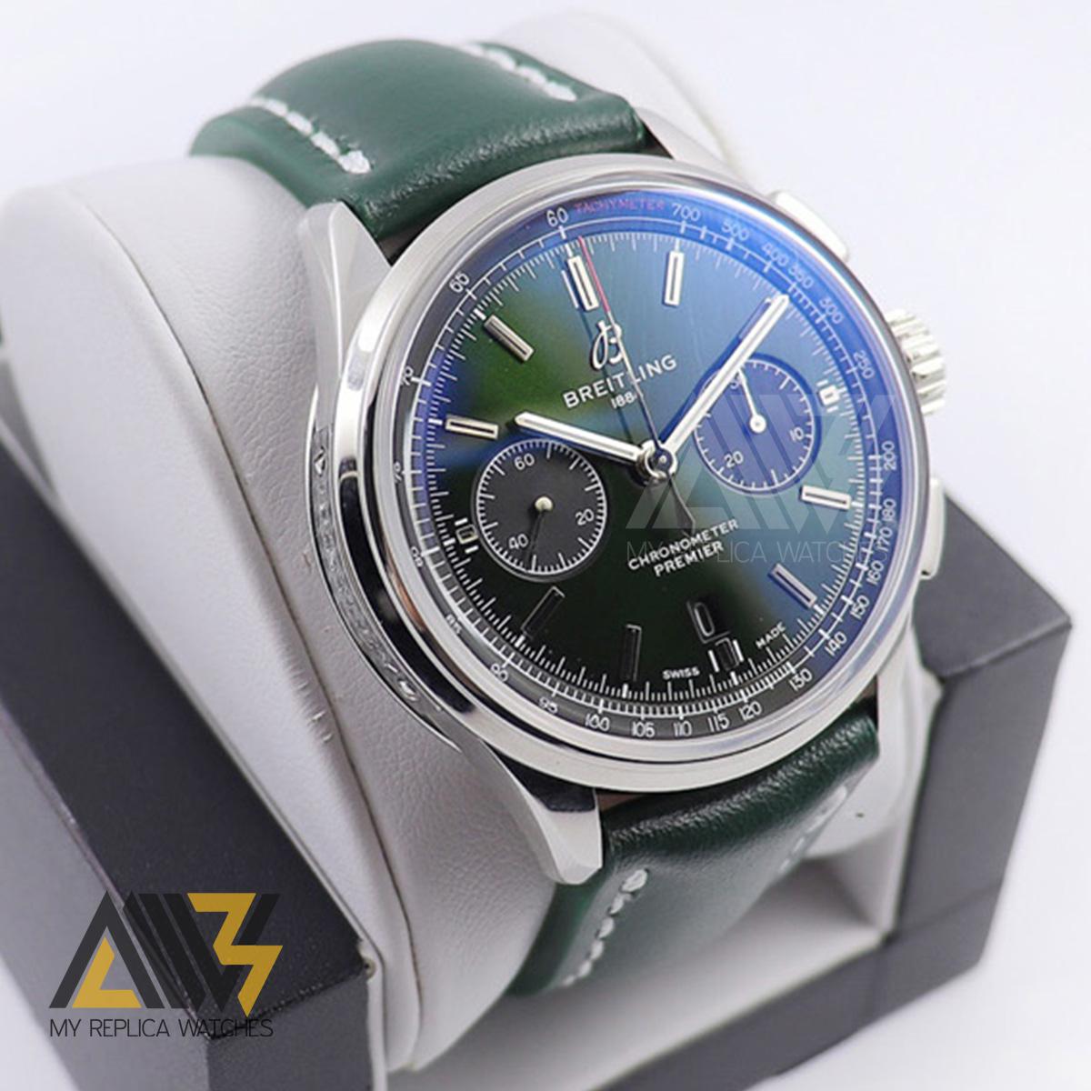 Premier B01 Chronograph AB0118 42mm Stainless Steel Case GF 1:1 Best Edition Green Dial on Green Leather Strap A.7750
